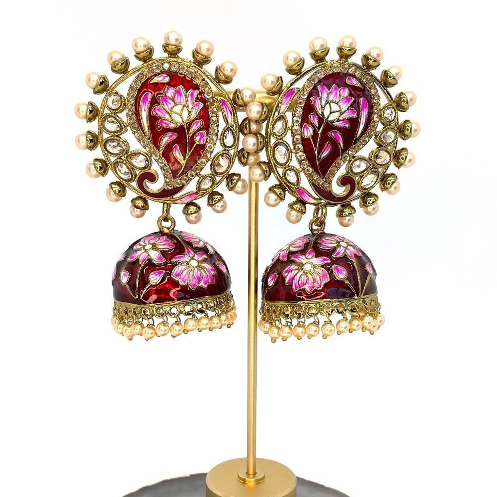🆕 Bollywood Indo Western Candy Apple Red Jhumka Earrings